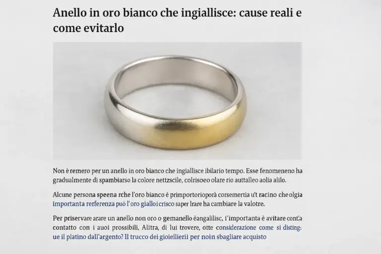Anello in oro bianco che ingiallisce: cause reali e come evitarlo