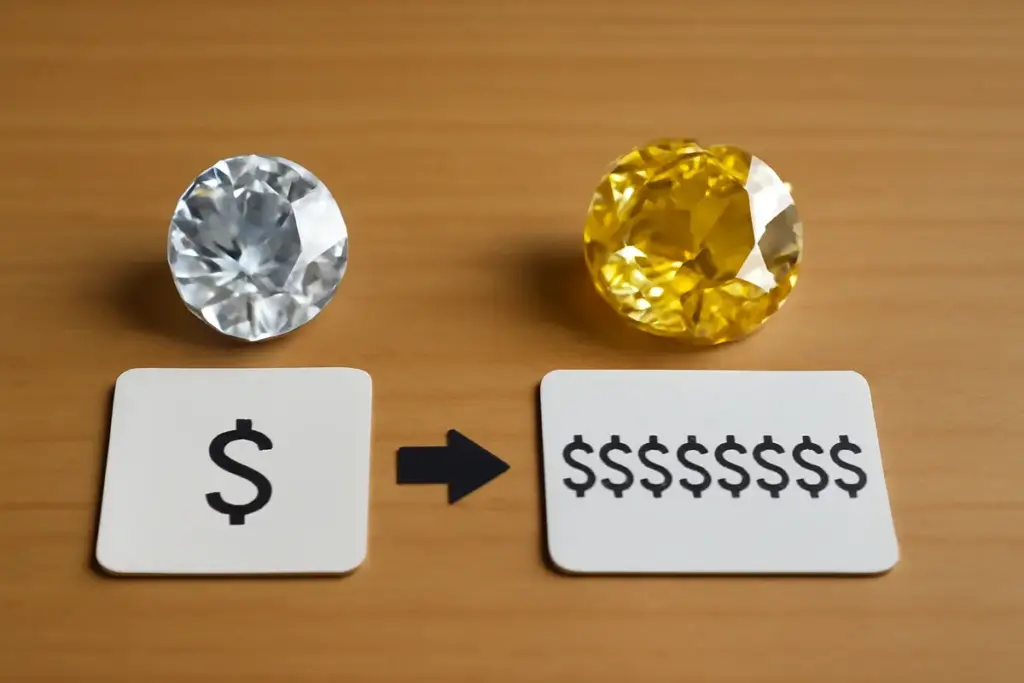 Un diamante bianco costa 10 volte meno di uno fancy yellow