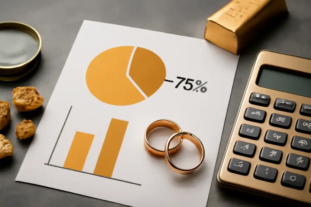 L’oro 18 carati vale il 75% del metallo puro: ecco i conti