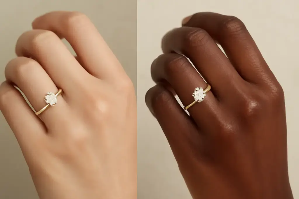 Anello in oro bianco o giallo: il colore della pelle cambia tutto
