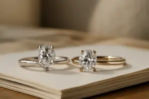 Oro bianco o oro giallo per un solitario? Il metallo cambia come si vede il diamante